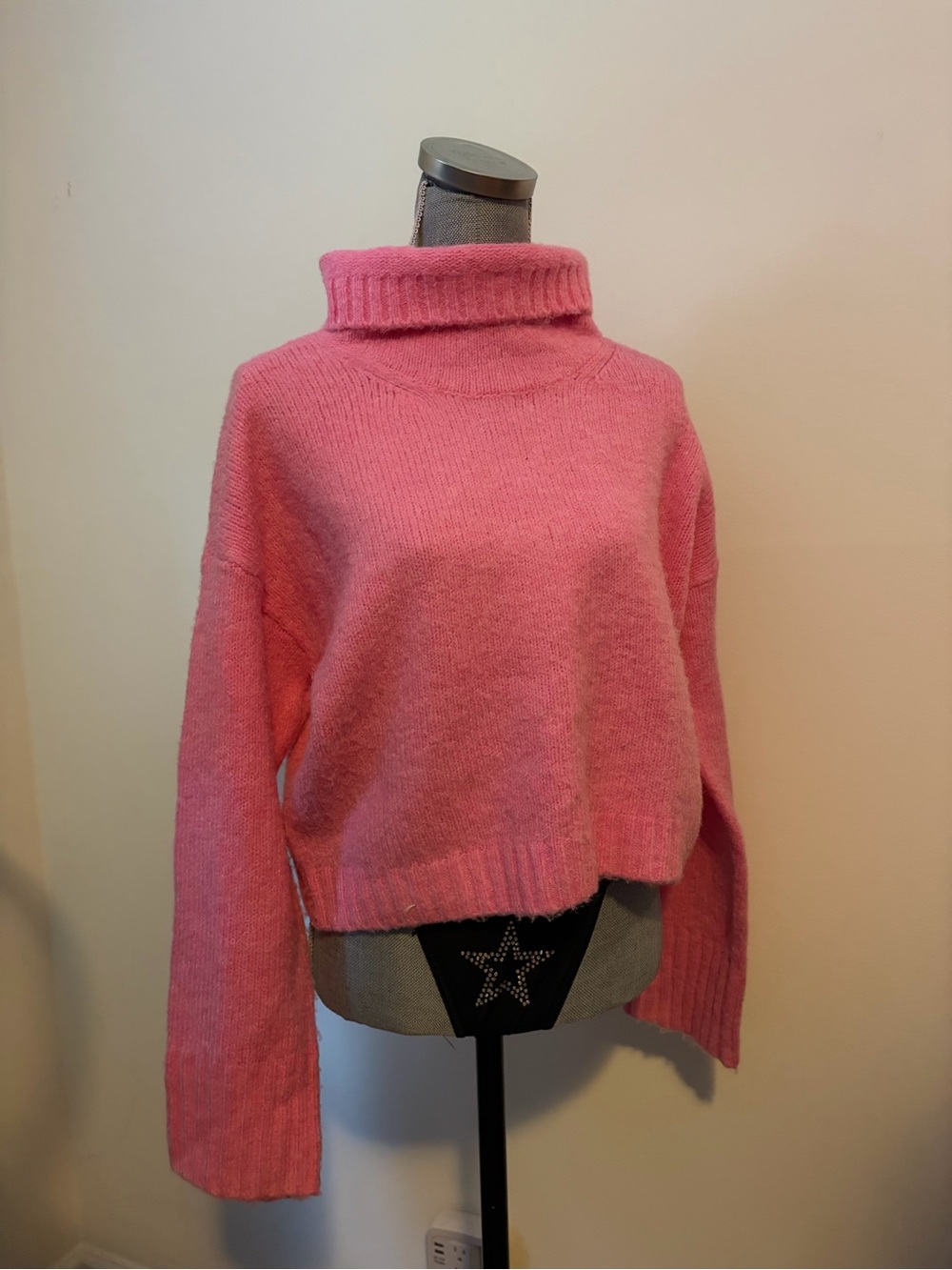 Cozy Bright Pink Cropped Turtleneck Boxy Fit Sweater by Pilcro